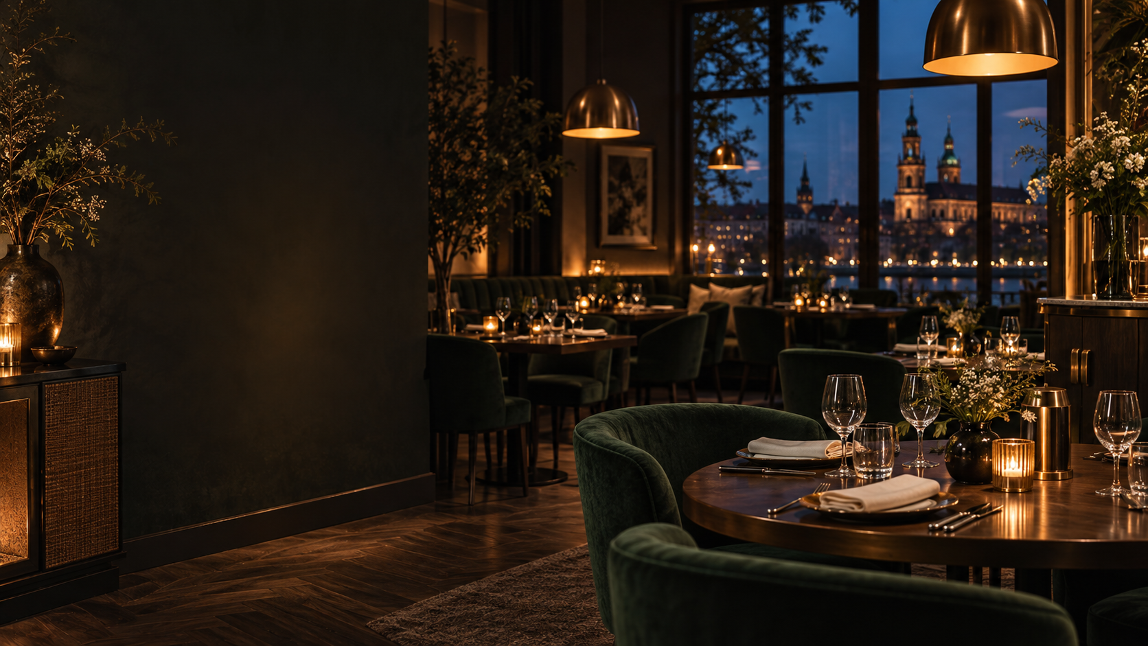 Wieczorne wnętrze restauracji Stół i Fortuna